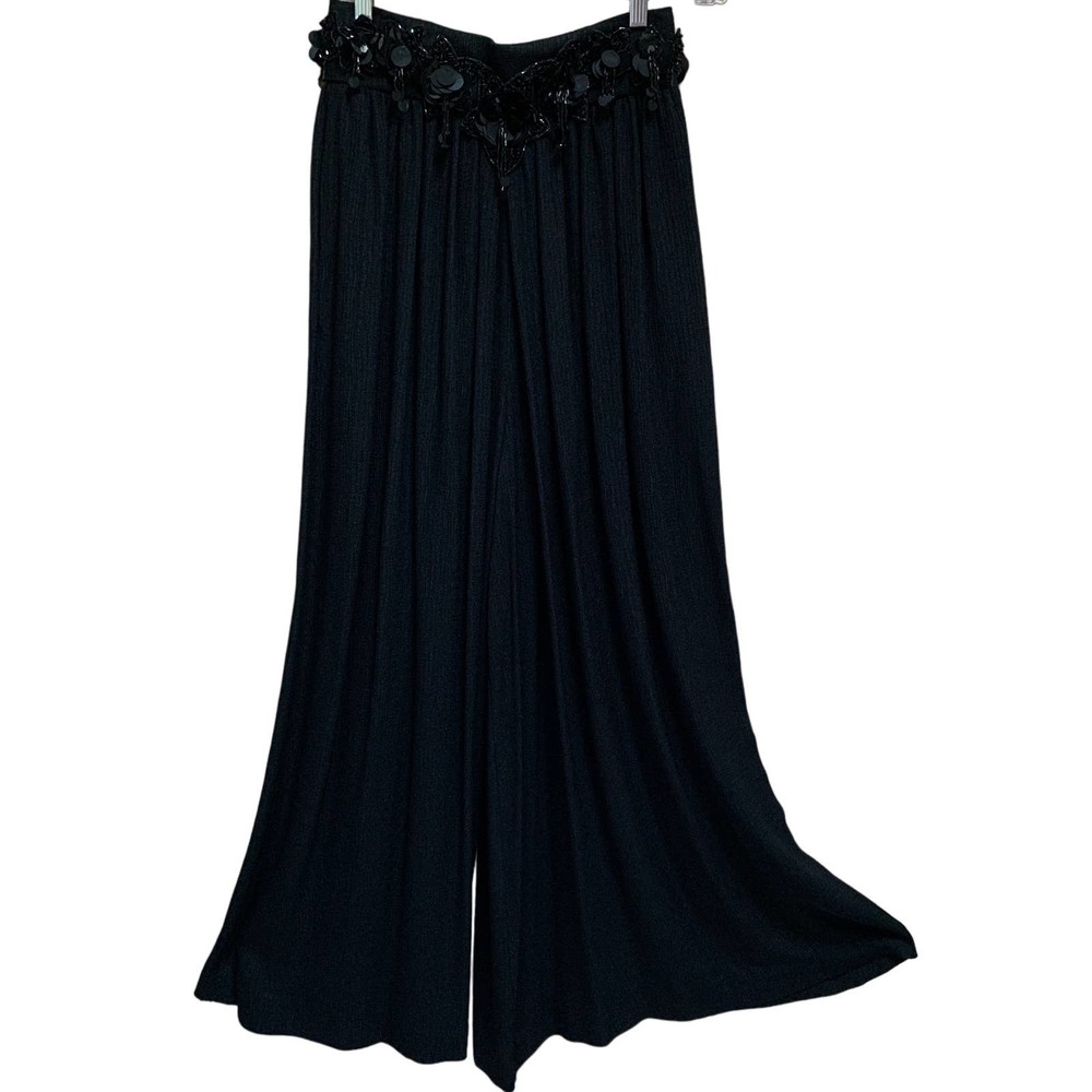 Vintage A.J. BARI Black Chiffon Bling Pilazzo Pants Size 8